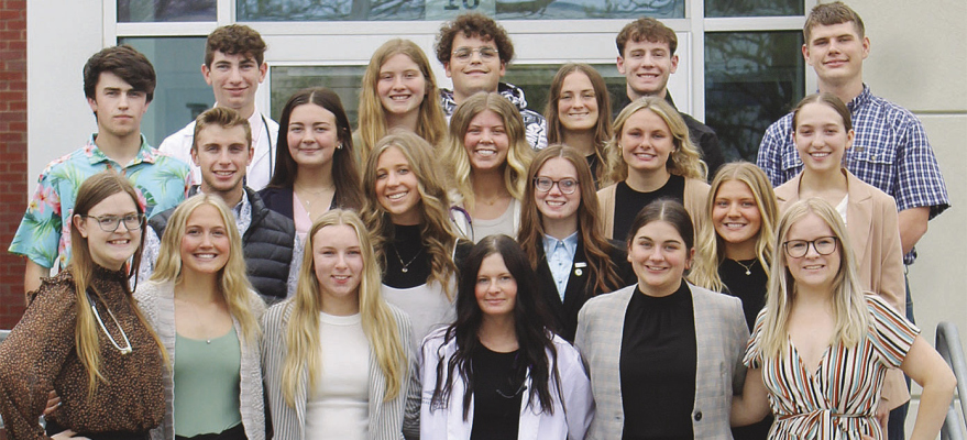 CAREER ACADEMY SHOWCASE participants at Boone Central last week included (front, l.-r.) Audra Groth, Natalie Schrad, Makayla McGill, Mazie Beister, Britney Naber and Halle Hanaway; (second row) Brant Benes, Elle Webster, Taylor Beierman and Nyla Redler; (third) Thane Hardwick, Brooke Brengelman, Linnea Nissen, Claire Primrose and Briana Johnson; (back) Isaiah Miller, Cassidy Maricle, Nathanieal Werner, Ava Buhlmann, Keaton Hunt and Robbie Miller. Not pictured: Marisa Malander.