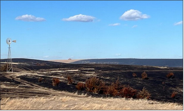 A far-reaching picturesque photo showing the reach of the fire on the hills east of Loretto. Photo by Helen Baumgartner
