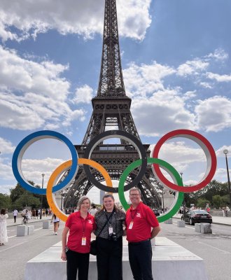 Wrights at the Eiffel Tower: Michele, Stephanie, and Doug Wright