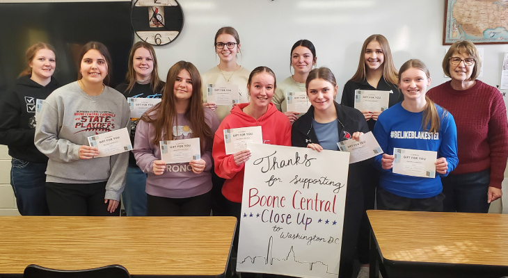 Pictured are, from left to right: Autumn Scheffler, Molly Harris, Adilynn Scheffler, Brooklyn Krohn, Bethany Preister, Johnna Spence, Ashlynn Naber, Kaci Wies, Myah Rankin, Kate Maricle, AEF President Carol Kusek (Not pictured: Eloise Martinez)