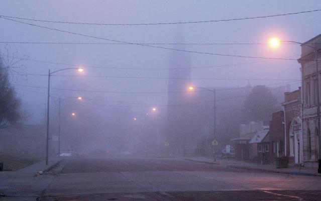 Thick fog has enveloped much of the area on recent nights and early mornings. The fog and sometimes icy conditions have created hazardous driving conditions and contributed to some traffic accidents in area counties. This photo shows the foggy conditions on Church Street in downtown Albion early Monday morning, Feb. 5.
