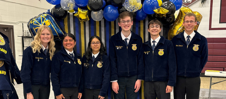 26-27 Officer Team: L to R Reporter Katelyn Werts, Secretary Jocelin Bernal, President Arlette Irineo, Vice President Kalvin Sindelar, Treasurer Zaiden Heusman, Sentinel Noah Ketelsen
