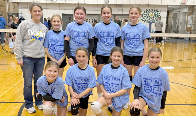 Those 12s members included, front row (l to r): Taryn Klein, Raegan Carraher, Aliya Glaser &amp; Cora Spelic; and back row: Coach Jodi Glaser, Brittni Ray, Breckyn Schmeits, Nora Ryan &amp; Kaylen Webb