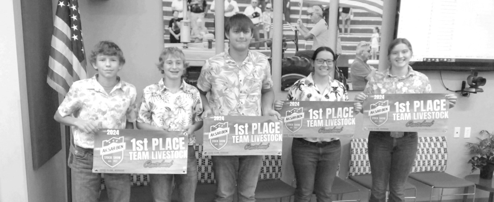 Members of the Champion Aksarben Stock Show Livestock Quiz Bowl Team (L-R): Kahnen Pelster, Nicholas Groeteke, Ryan Cumming, Aidan Choat, and Cassidy Maricle.