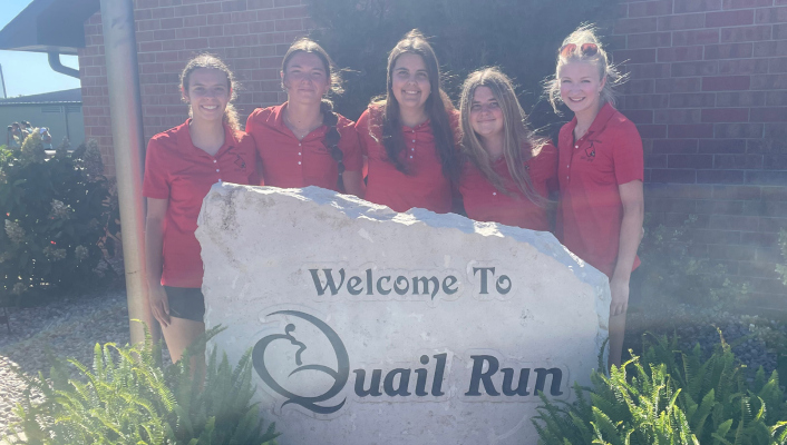 Maddie Kuta, Ashlynn Naber, Molly Harris, Brooklyn Krohn, and Ella Gompert at the Lakeview Invite
