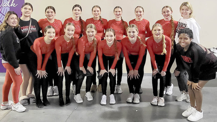 COMPETING for Boone Central in the State Cheer &amp; Dance Championships were (back, l.-r.) coach Amy Thompson, Audrey Meyer, Britney Naber, Cali Stokes, Hannah Krohn, Ashtyn Beierman, Briana Johnson, Jaimie Zwiener and coach Brittany Childress; (front) Natalie Nelson, Johnna Spence, Braylee Young, Ciara Baker, Marisa Malander, Ella Fogleman and Myah Lipker.