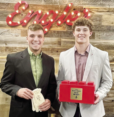 AWARD WINNERS -- Braden Benes, left, and Seth Wright, right, with their Pillar awards.
