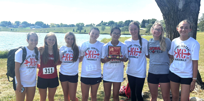 Girls’ team photo - from left to right:Brynn Petersen, Leah Erickson, Alexis Pedro, Kate Maricle, Autumn Gasper, Johnna Spence, Cassidy Beister, and Ava Tisthammer