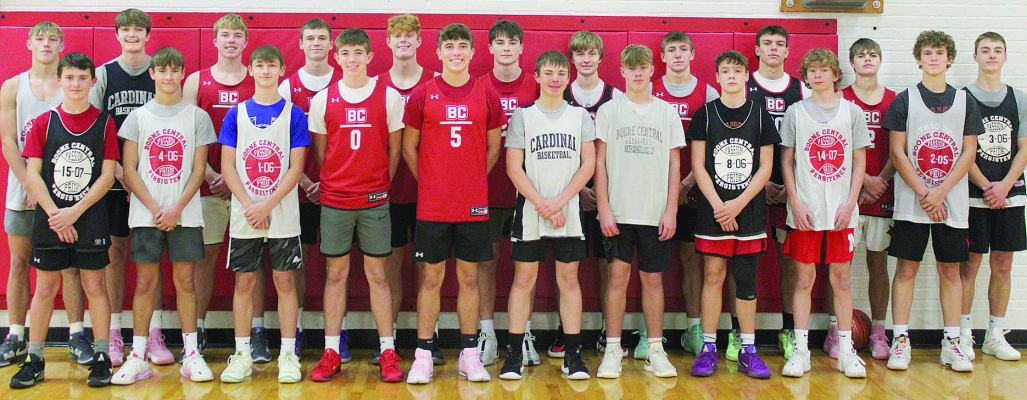 BOONE CENTRAL BOYS BASKETBALL -- Members of the 202425 Cardinal basketball team are (back, l.-r.) Ienyn Ickler, Austin Dodds, Dalton Young, Connor Christo, Jude Spann, Kade Hudson, Carter Beister, Cody Andreasen, Brogan Benes, Jace Rasmussen and Collin Spangler; (front) Lucas Frey, Preston Hooker, Dalton Olnes, Kaden Miller, Jacob Miller, Carter Lyon, Tyson Webster, Chance Trollope, Jacob Wiese and Clayton Choat. Boone Central photos courtesy of Joel Sup