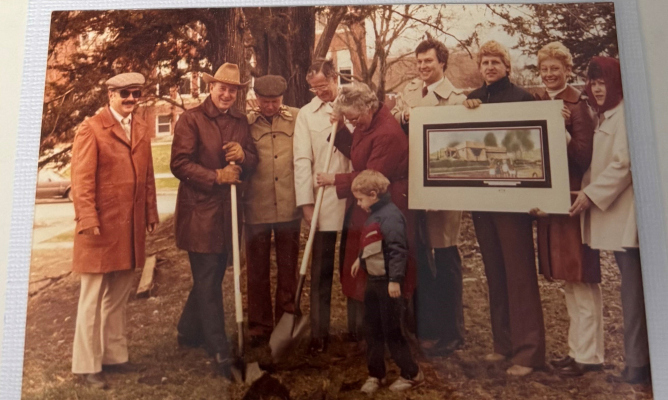 Jim and Elaine Wolf (with shovels) at the groundbreaking of the Boone County Fitness Center.