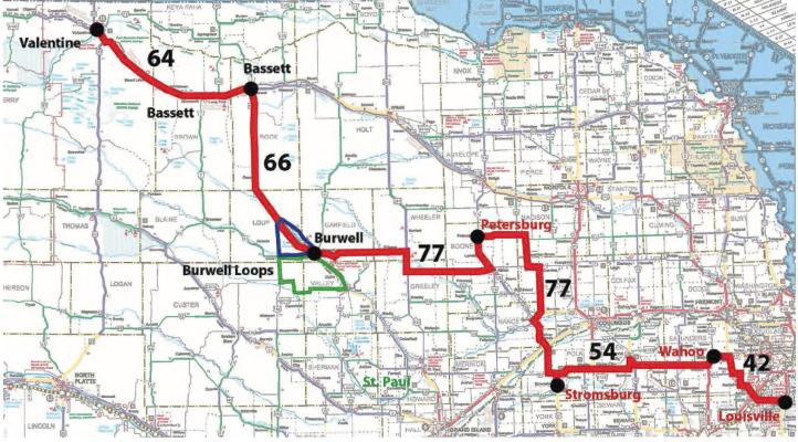 ROUTE for the 2024 Bicycle Ride Across Nebraska (BRAN) is shown above.