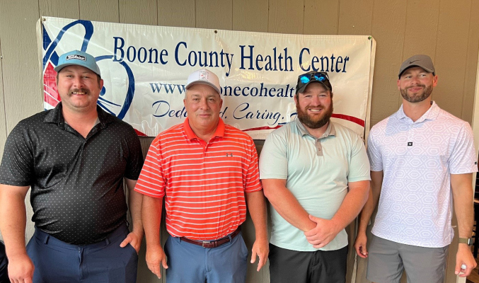 First flight winners: Commscope/Anixter Wesco: Jerry Lampel, Austin Williams, Justin Niewohner, Kurt Langer