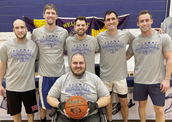 TOURNEY CHAMPS -- Winning first place in the annual Newman Grove Alumni Basketball Tournament last weekend were (back, l.-r.) Kyle Wiese, Trey Frauendorfer, Ryan Rudloff, Preston Afrank and Joe McWilliams. and (front) Tim Wiese.