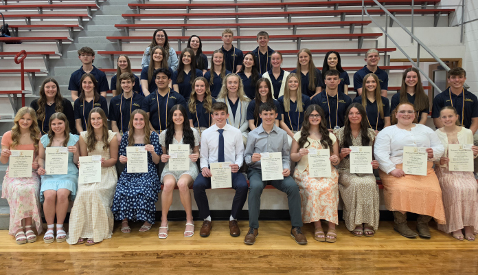 Boone Central Honor Society held its senior cording and tapping ceremony on April 13, 2026. 11 members were inducted for the 2026-27 school year (from l to r): Ella Gompert, Kasey Krohn, Kenzie Wies, Brynna Hagemann, Addysen Hedlund, Kaden Miller, Lucas Frey, Makenna Devine, Ashlynn Naber, Dorothy Smith, Leah Erickson