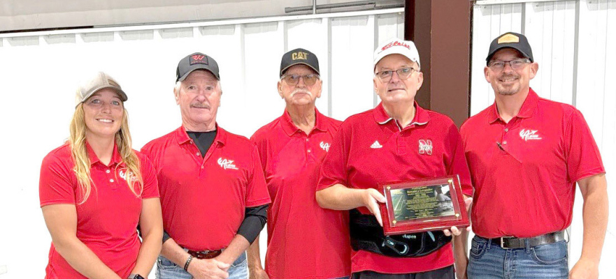 Albion Airport Authority members present a plaque honoring Ron’s 40-plus years of commitment and leadership on the airport authority. Pictured are: Jessica Krohn, Rick Schack, Bob Sandman, (Ron Levander) and Tony Levander. Jim Meyer is the other airport authority member that was unable to attend.