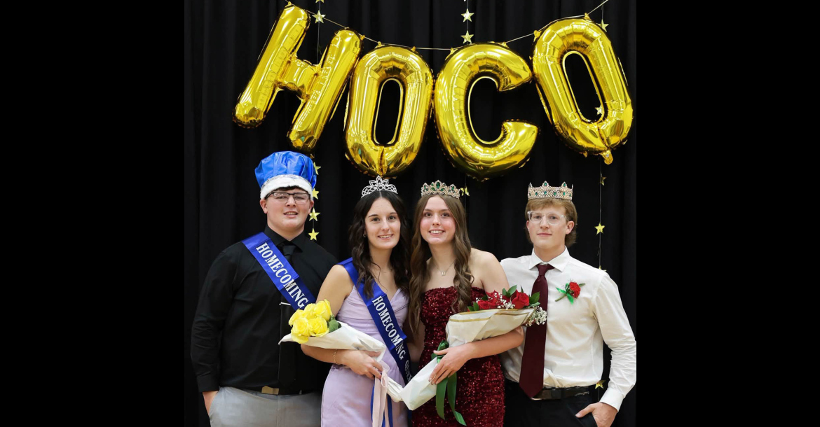 From Left to Right – Riverside King Brody Schmeits and Queen Tessa Weltruski; Spalding Academy Queen Michelle Esch and King Hugh Crome