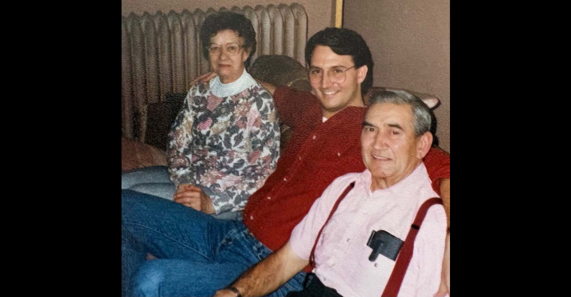 Finley with his parents at his grandparents’ home in Nebraska, in the mid-1970s.